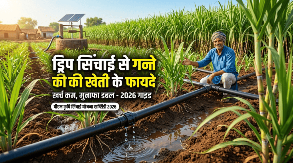 ड्रिप सिंचाई से गन्ने की खेती करते हुए भारतीय किसान