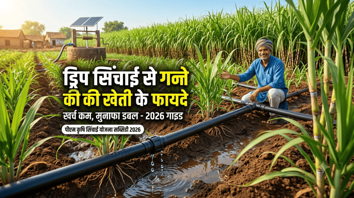 ड्रिप सिंचाई से गन्ने की खेती करते हुए भारतीय किसान