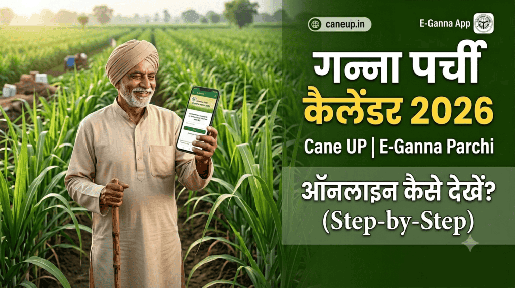 गन्ना पर्ची ऑनलाइन कैसे देखें 2026 - Cane UP और E-Ganna App कैलेंडर मोबाइल पर देखें